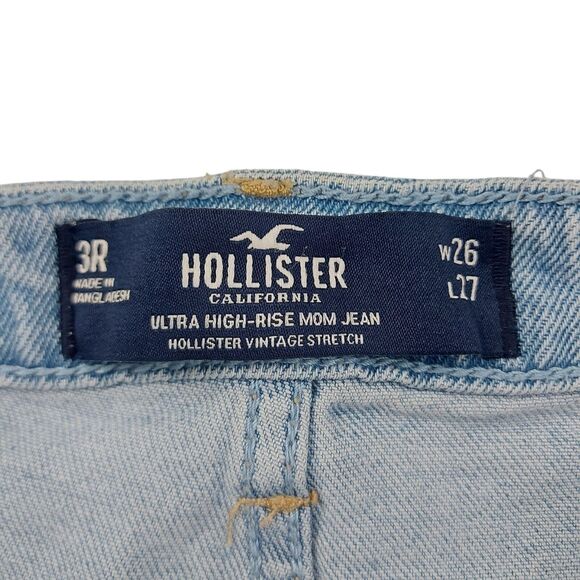 Hollister Ultra High-Rise Mom Jean Womens 26x26 Blue Raw Hem Cotton Blend - Picture 11 of 12